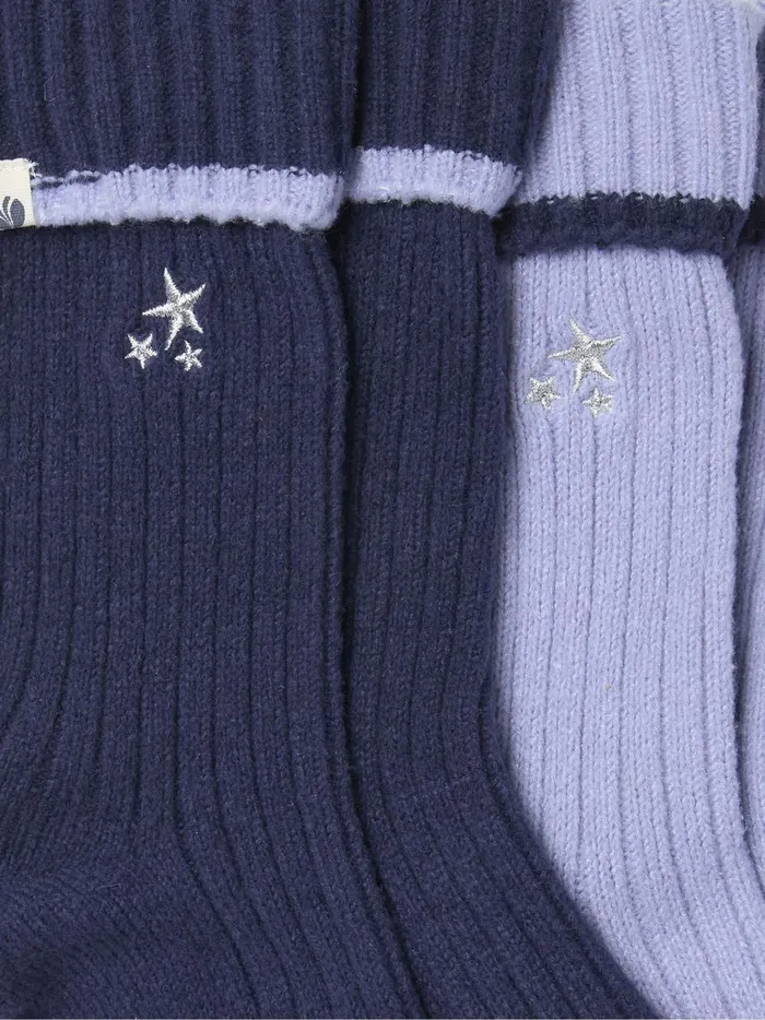 Women Socks and Tights Fat Face Blue 2 Pairs Of Star Embroidered Cosy Socks