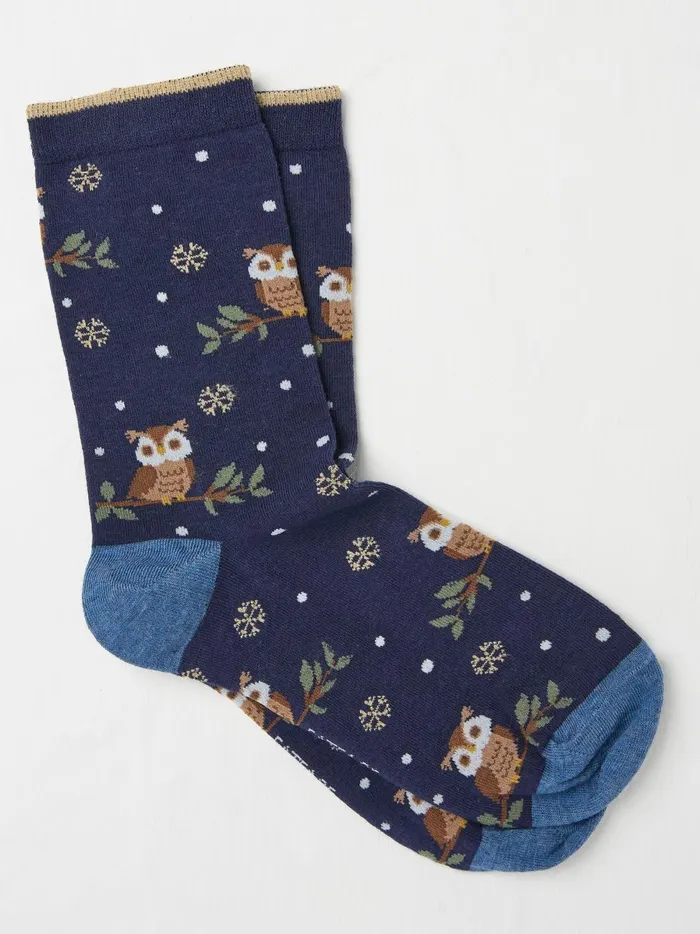 Women Socks and Tights Fat Face Blue Navy Night Owl Socks 1 Pack