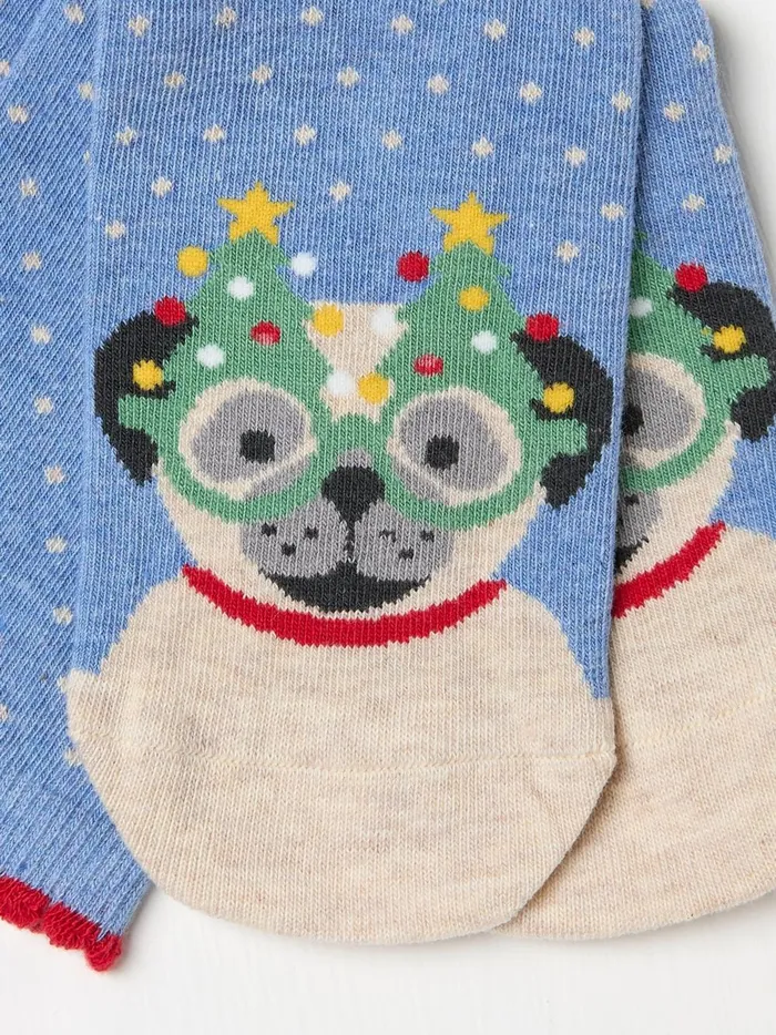 Women Socks and Tights Fat Face Blue Pug In Glasses Socks 1 Pack