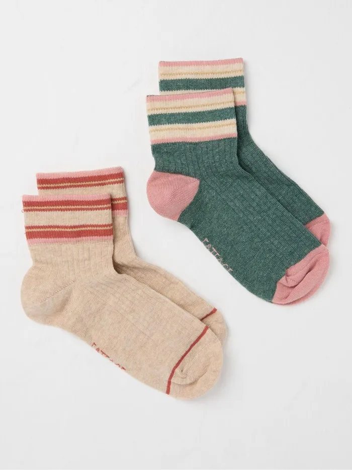 Women Socks and Tights Fat Face Green Sia Stripe Socks 2 Pack