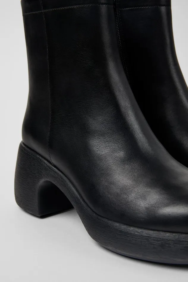 Women Thelma Black Leather Boots Camper Ankle Boots