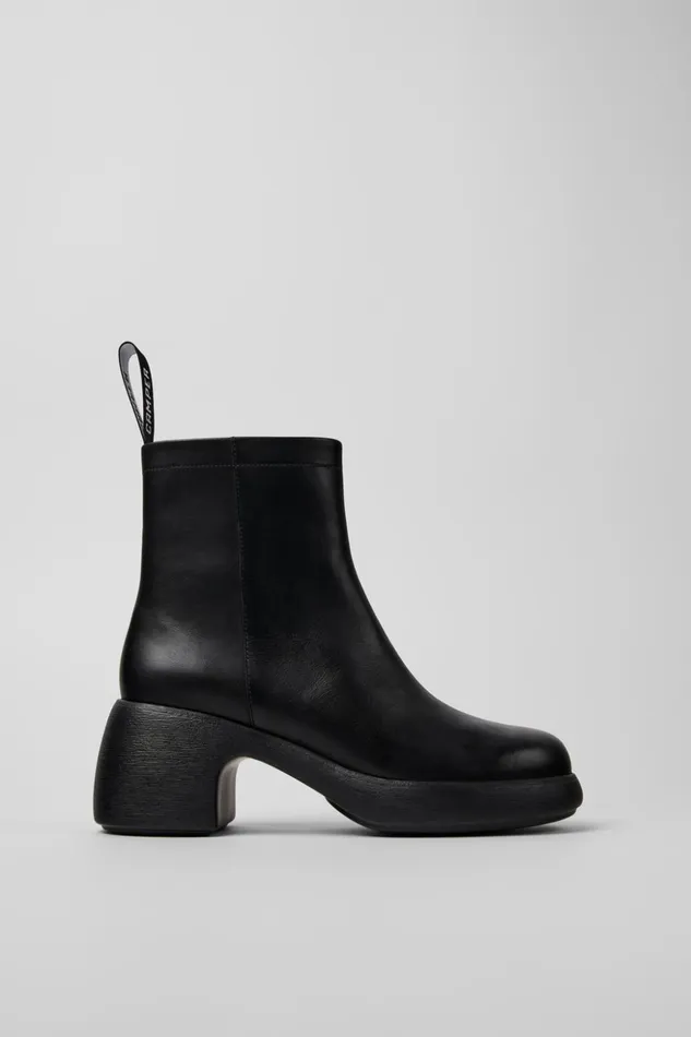 Women Thelma Black Leather Boots Camper Ankle Boots