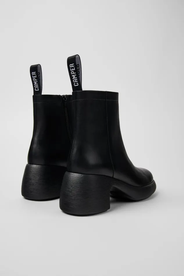 Women Thelma Black Leather Boots Camper Ankle Boots