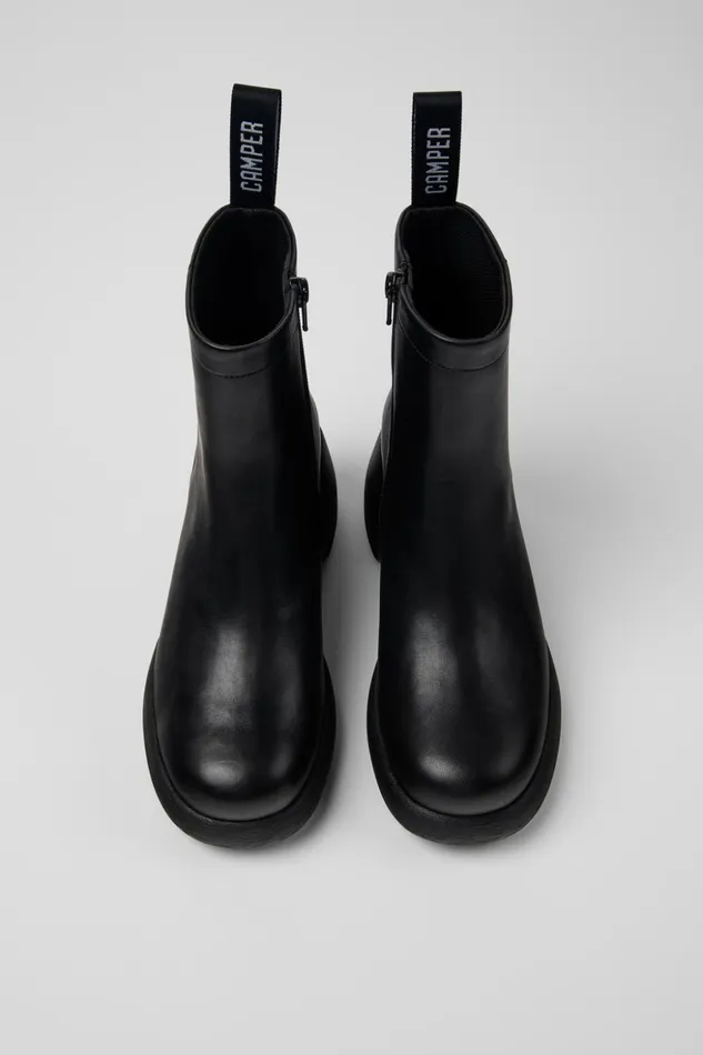 Women Thelma Black Leather Boots Camper Ankle Boots