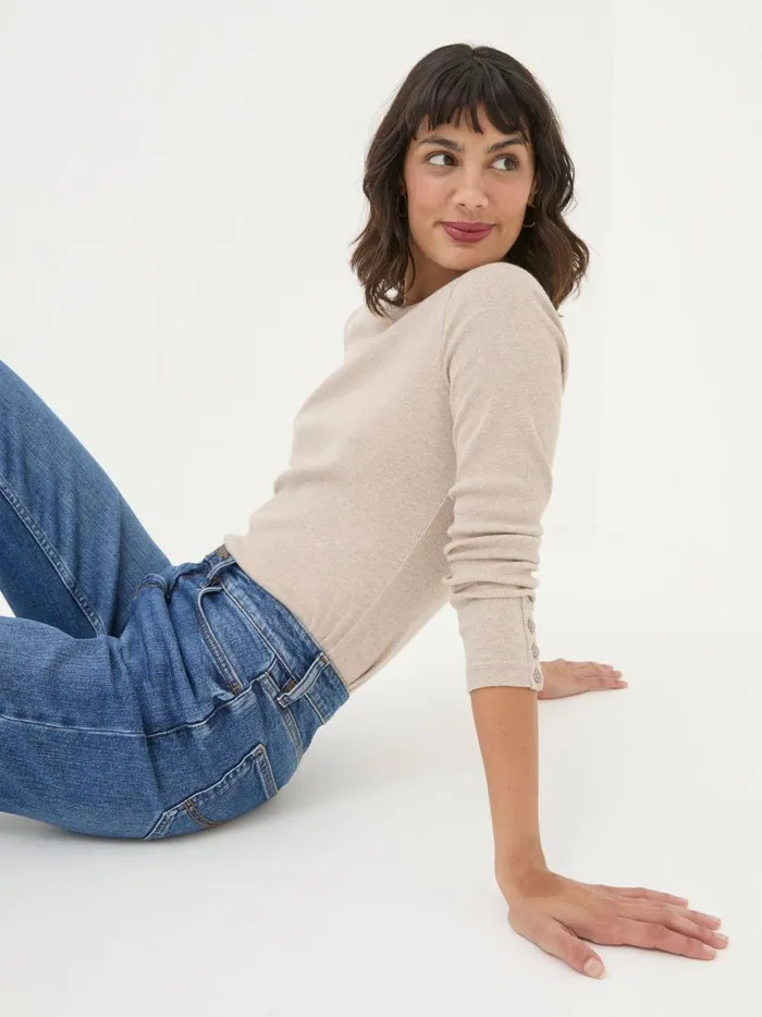 Women Tops and TShirts Fat Face Callie Oatmeal Long Sleeve Top