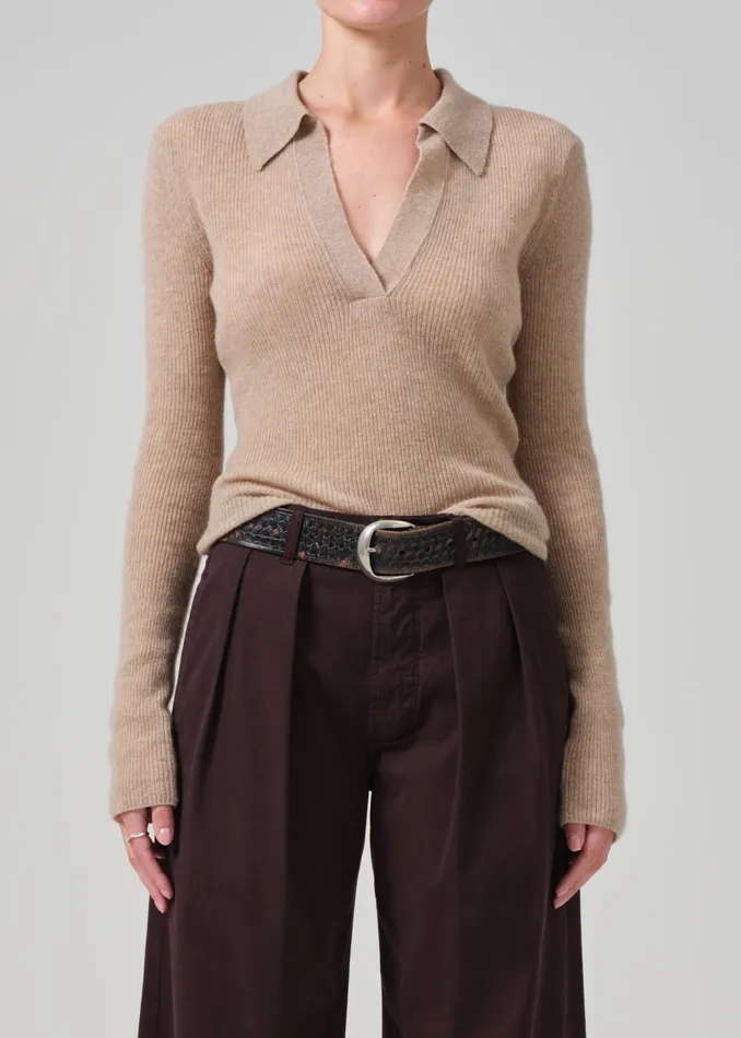 Women Tops Citizens Of Humanity Simone Polo Sweater In Fawn