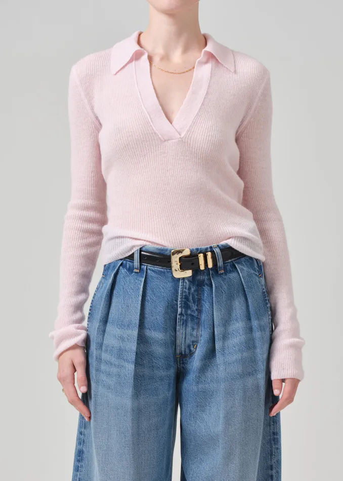 Women Tops Citizens Of Humanity Simone Polo Sweater In Slipper Pink