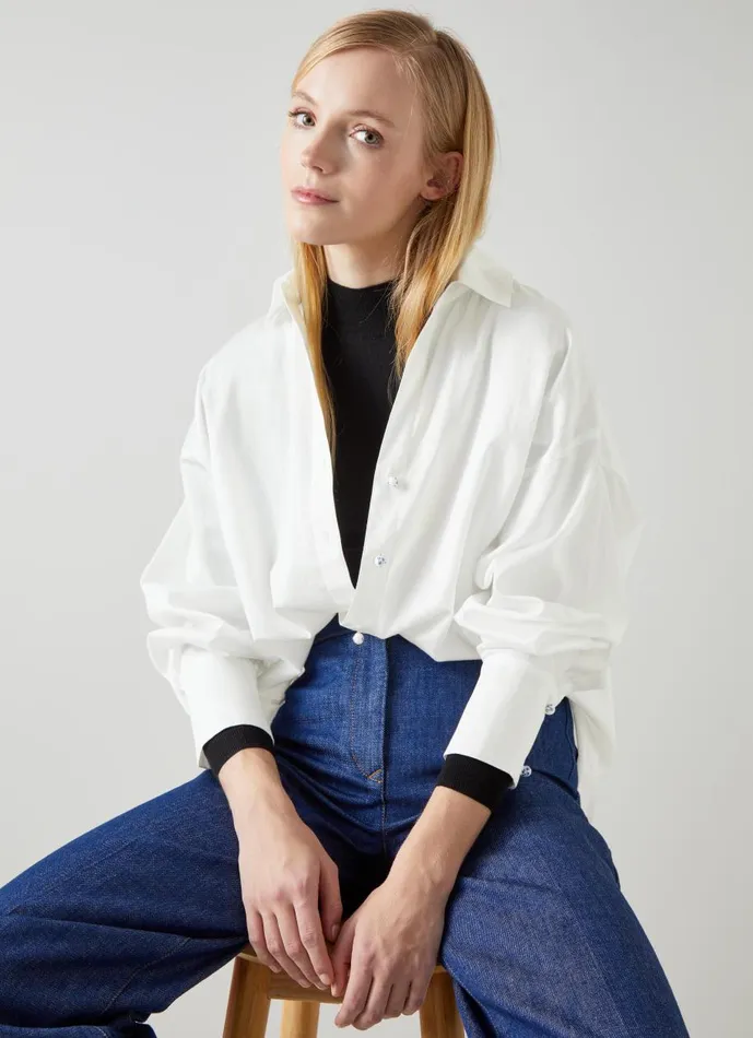 Women Tops LKBennett Beatrice White Cotton CeramicButton Shirt Pure White