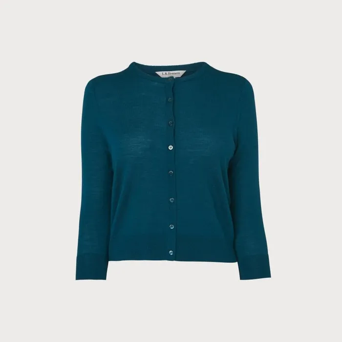 Women Tops LKBennett Bonnie Blue Merino Wool Cardigan Turquoise
