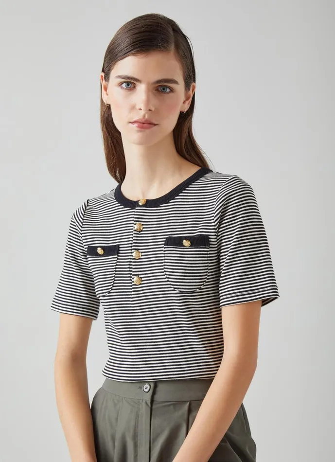 Women Tops LKBennett Charlie Black And Cream Striped TShirt Black Cream
