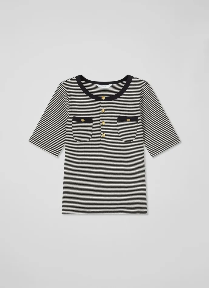 Women Tops LKBennett Charlie Black And Cream Striped TShirt Black Cream Women Tops LKBennett Charlie Black And Cream Striped TShirt Black Cream