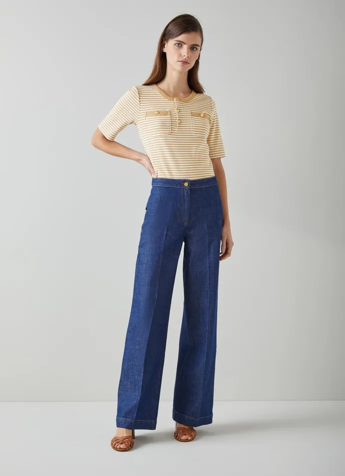 Women Tops LKBennett Charlie Camel And Cream Striped TShirt Camel Cream