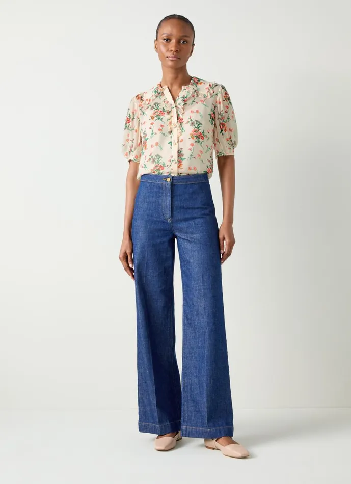 Women Tops LKBennett Flora Ecru Wildflower Ruffle Blouse Cream Women Tops LKBennett Flora Ecru Wildflower Ruffle Blouse Cream