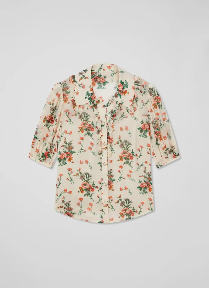 Women Tops LKBennett Flora Ecru Wildflower Ruffle Blouse Cream Women Tops LKBennett Flora Ecru Wildflower Ruffle Blouse Cream