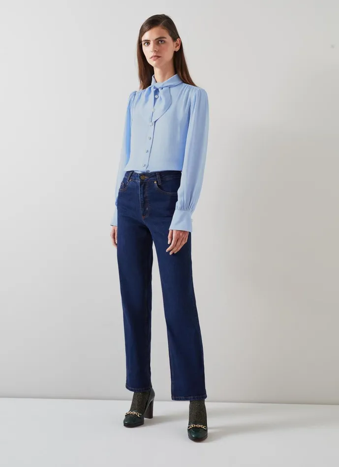 Women Tops LKBennett Hall Pale Blue TieNeck Blouse Light Blue