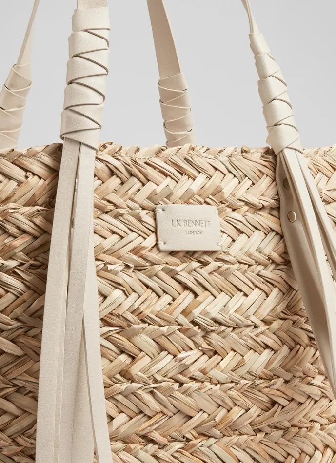 Women Tote Bags LKBennett Violetta Cream Leather Tassel Straw Bag Women Tote Bags LKBennett Violetta Cream Leather Tassel Straw Bag