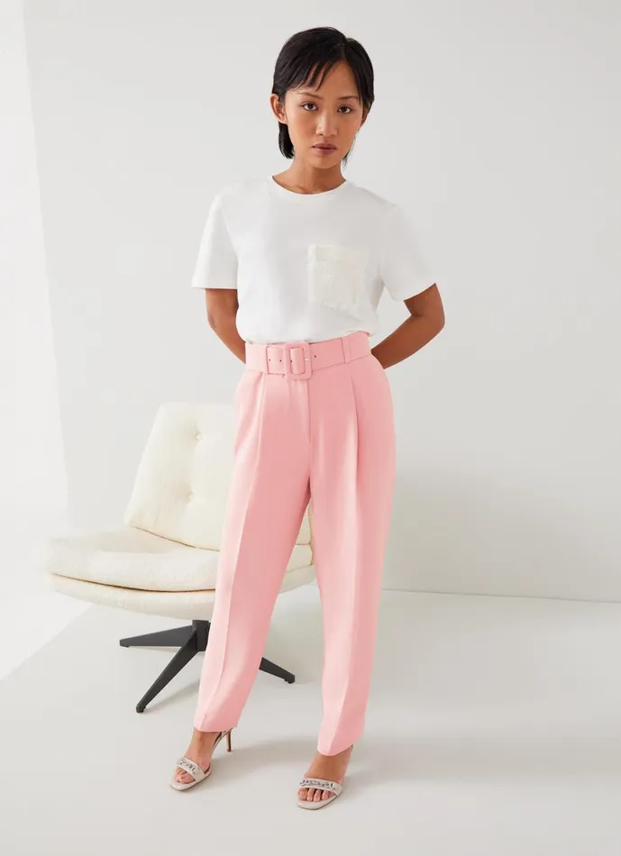 Women Trousers LKBennett Tabitha Petite Pink Crepe Cropped Trousers Rose