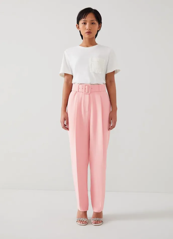 Women Trousers LKBennett Tabitha Petite Pink Crepe Cropped Trousers Rose