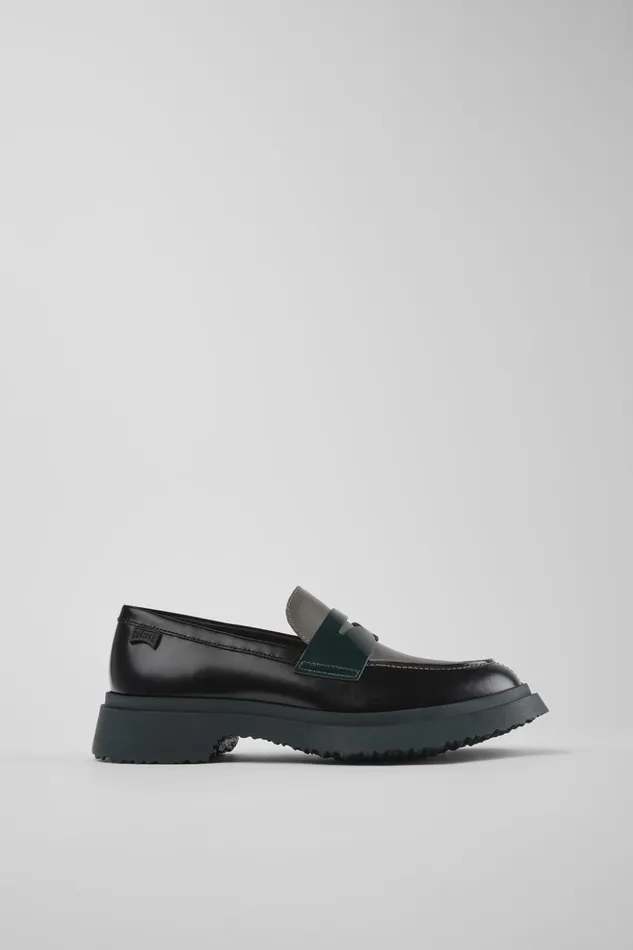 Women Twins Black And Gray Leather Loafers Camper Formal Shoes Women Twins Black And Gray Leather Loafers Camper Formal Shoes