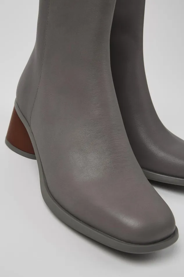 Women Twins Gray Leather Boots Camper Ankle Boots