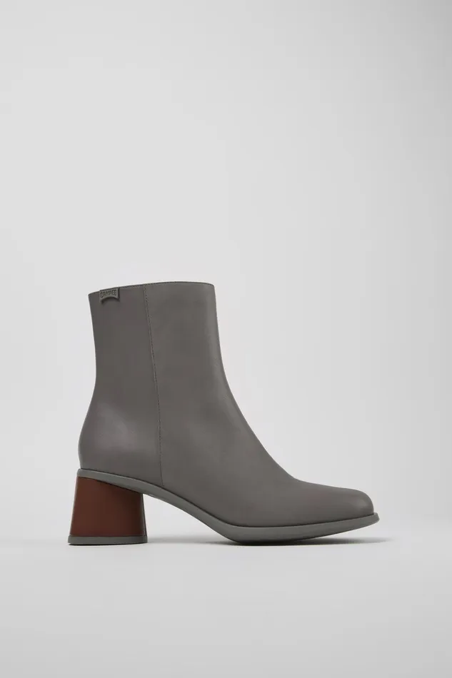 Women Twins Gray Leather Boots Camper Ankle Boots Women Twins Gray Leather Boots Camper Ankle Boots