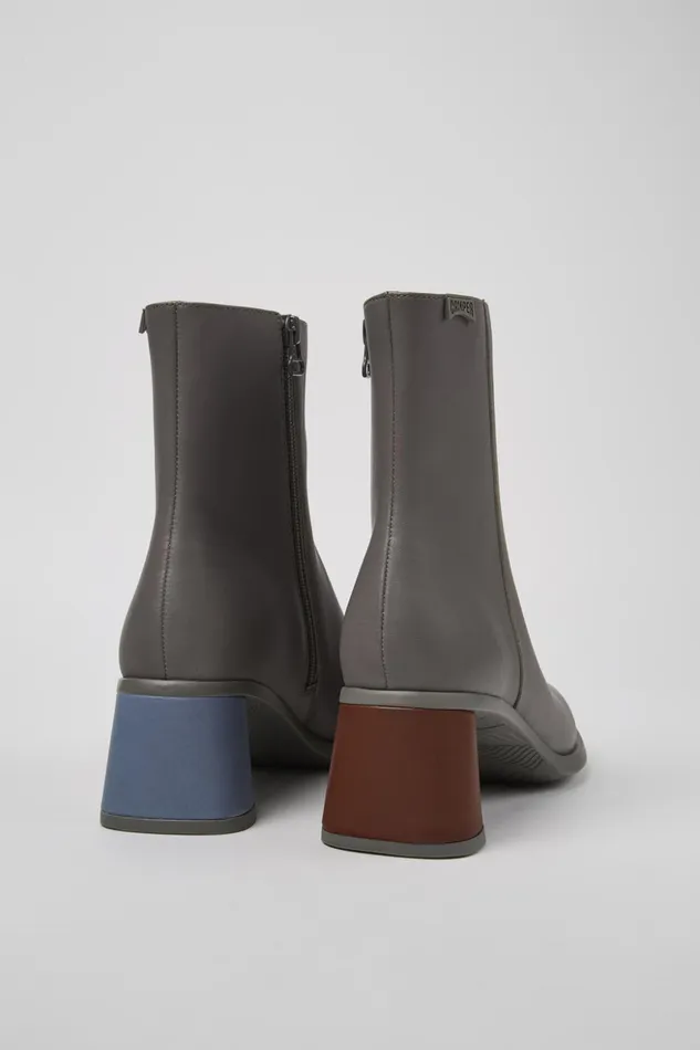 Women Twins Gray Leather Boots Camper Ankle Boots Women Twins Gray Leather Boots Camper Ankle Boots