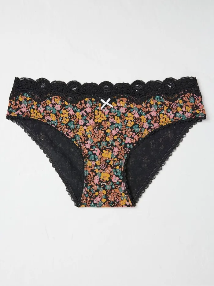 Women Underwear Fat Face Nadine Black Mini Floral Knickers