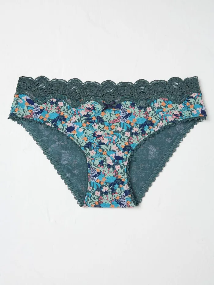 Women Underwear Fat Face Teal Blue Peacock Floral Mini Knickers