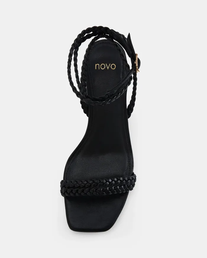 Women USUKI BLACK Open Toe Heels Party NOVO Shoes