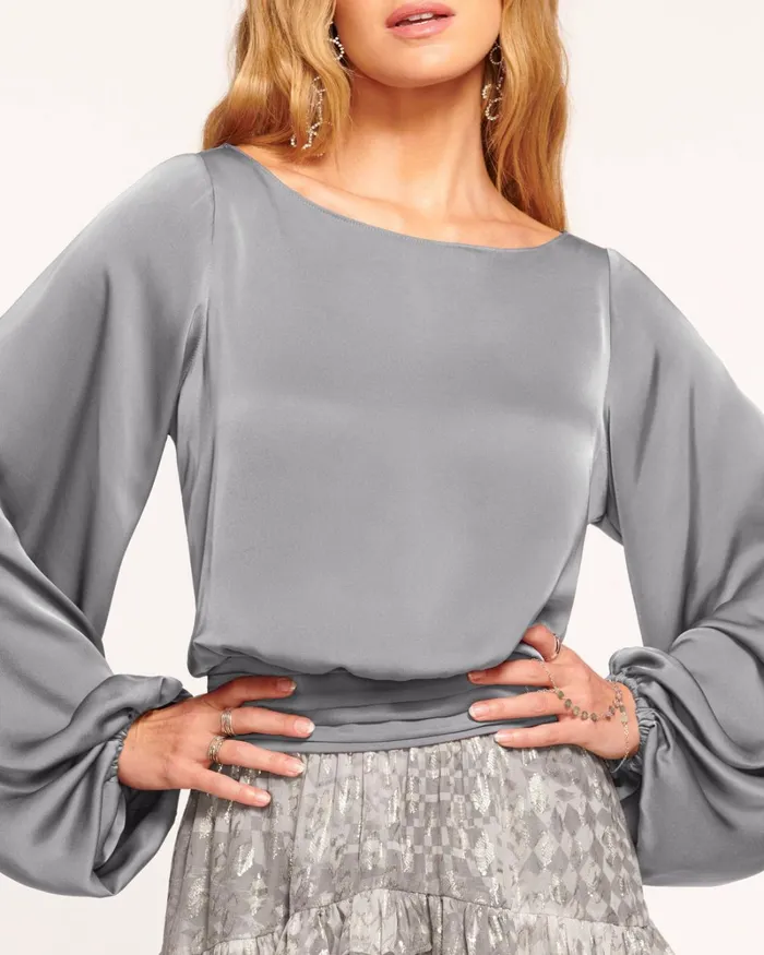 Women Vivian Long Sleeve Top Slate Grey Ramy Brook Tops Women Vivian Long Sleeve Top Slate Grey Ramy Brook Tops