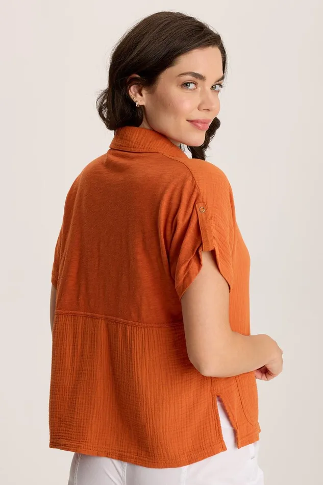 XCVI Anders Short Sleeve Collared Top Women ShirtsBlouses