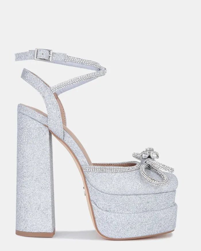 ZAMARI SILVER GLITTER Block Heels Platforms NOVO Shoes Women