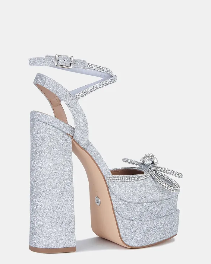 ZAMARI SILVER GLITTER Block Heels Platforms NOVO Shoes Women