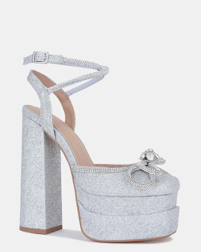 ZAMARI SILVER GLITTER Block Heels Platforms NOVO Shoes Women